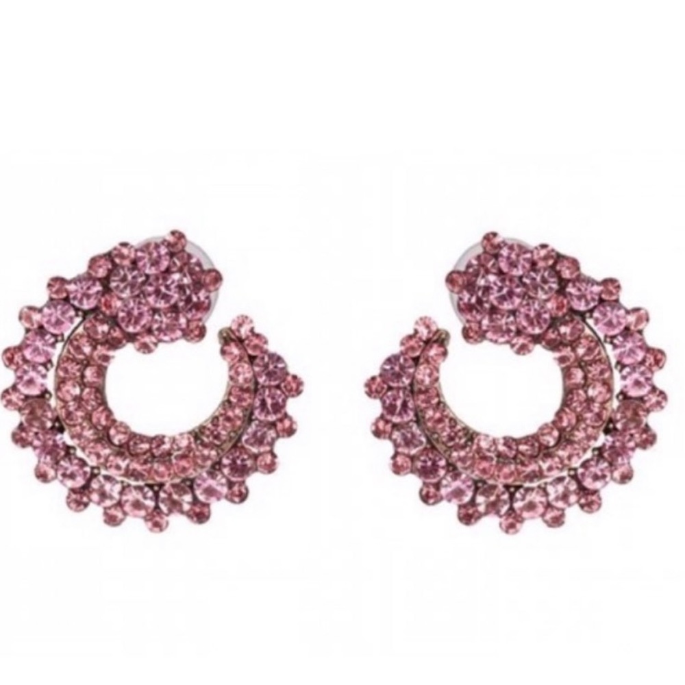 Semicircle pink rhinestone earrings